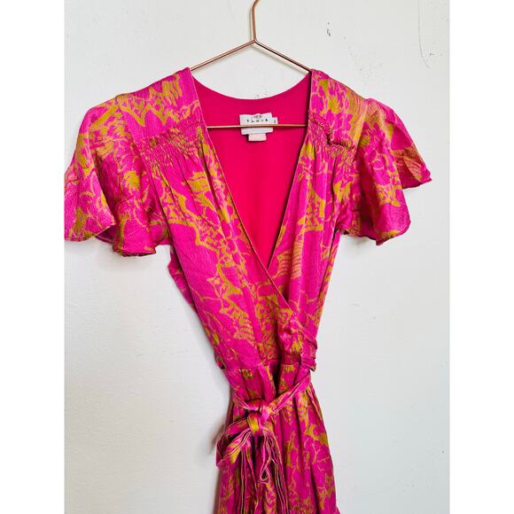 TANYA TAYLOR Women's Pink Orange Floral 100% Silk V-Neck Lisa Wrap Dress size 2 - Picture 6 of 16